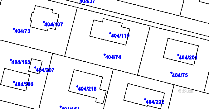 Parcela st. 404/74 v KÚ Stratov, Katastrální mapa