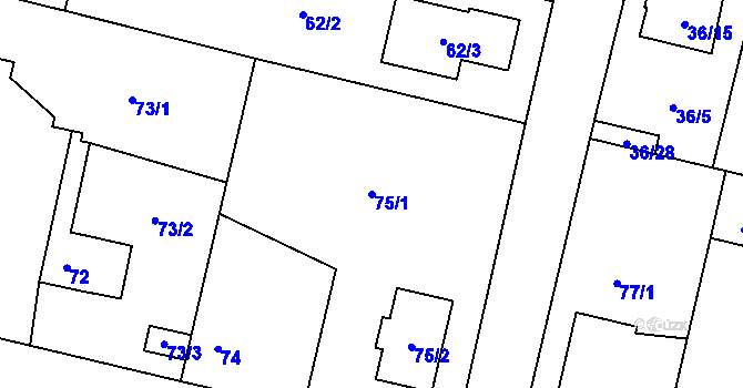 Parcela st. 75/1 v KÚ Stratov, Katastrální mapa