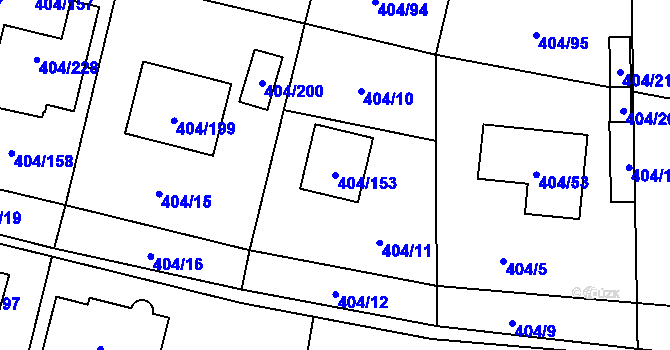 Parcela st. 404/153 v KÚ Stratov, Katastrální mapa