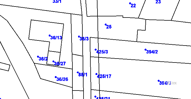 Parcela st. 425/3 v KÚ Stratov, Katastrální mapa