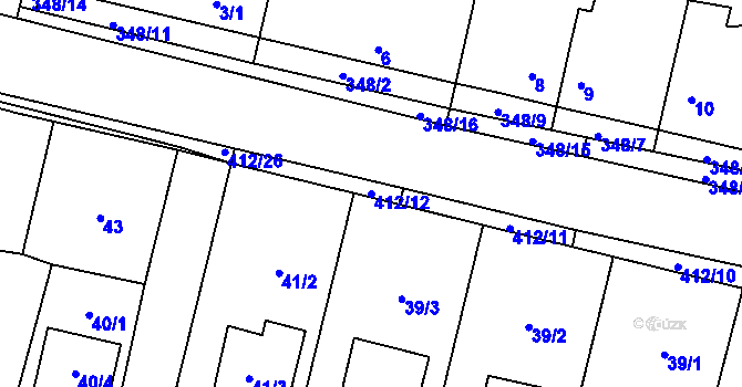 Parcela st. 412/12 v KÚ Stratov, Katastrální mapa