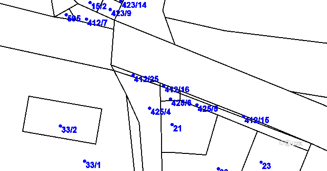 Parcela st. 412/16 v KÚ Stratov, Katastrální mapa