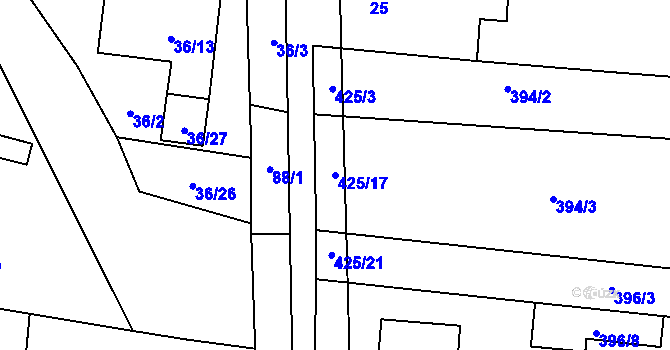 Parcela st. 425/17 v KÚ Stratov, Katastrální mapa