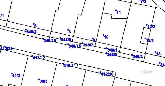 Parcela st. 348/7 v KÚ Stratov, Katastrální mapa