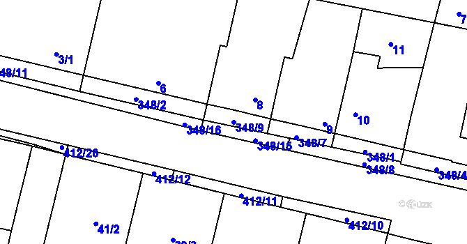 Parcela st. 348/9 v KÚ Stratov, Katastrální mapa