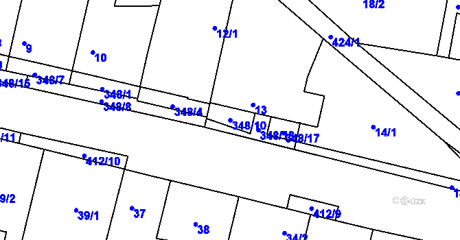 Parcela st. 348/10 v KÚ Stratov, Katastrální mapa