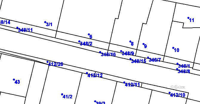 Parcela st. 348/16 v KÚ Stratov, Katastrální mapa