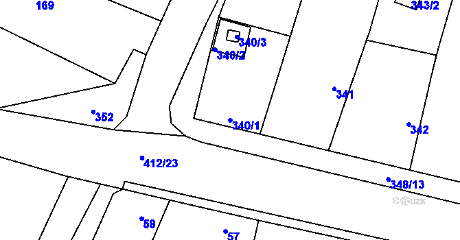 Parcela st. 340/1 v KÚ Stratov, Katastrální mapa