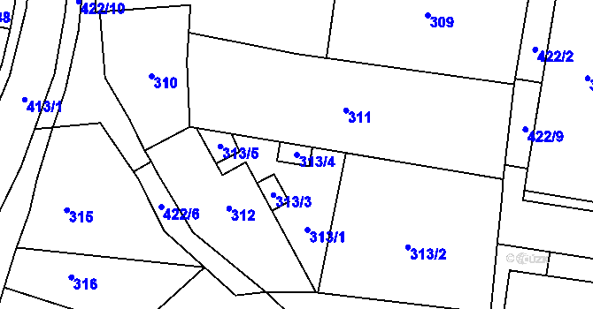Parcela st. 313/4 v KÚ Stratov, Katastrální mapa