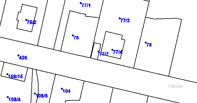 Parcela st. 77/7 v KÚ Stratov, Katastrální mapa
