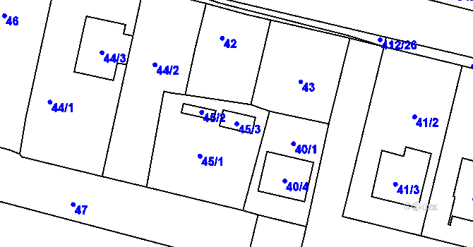 Parcela st. 45/3 v KÚ Stratov, Katastrální mapa