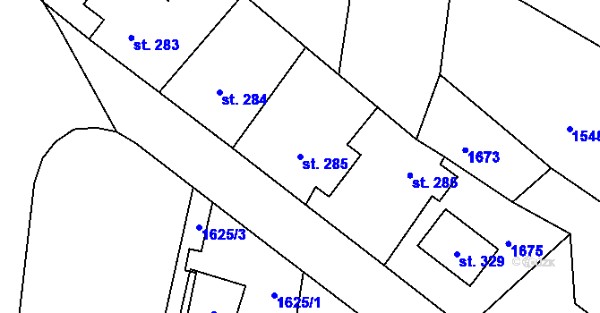 Parcela st. 285 v KÚ Pelechy, Katastrální mapa