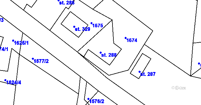 Parcela st. 288 v KÚ Pelechy, Katastrální mapa