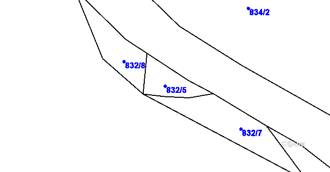 Parcela st. 832/5 v KÚ Souměř, Katastrální mapa