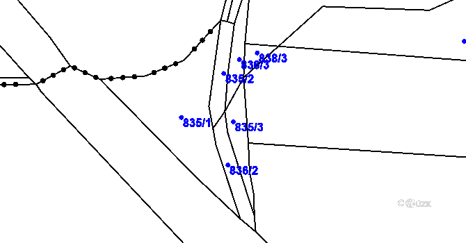 Parcela st. 835/3 v KÚ Souměř, Katastrální mapa