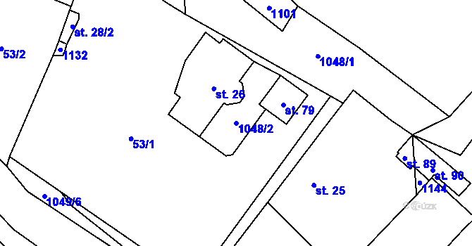 Parcela st. 1048/2 v KÚ Souměř, Katastrální mapa