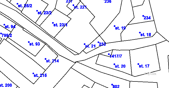 Parcela st. 21 v KÚ Stráž nad Nežárkou, Katastrální mapa