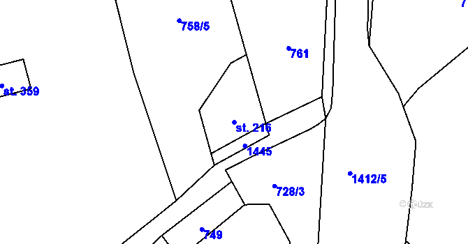 Parcela st. 216 v KÚ Stráž nad Nežárkou, Katastrální mapa