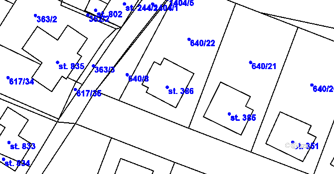 Parcela st. 386 v KÚ Stráž nad Nežárkou, Katastrální mapa