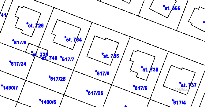 Parcela st. 735 v KÚ Stráž nad Nežárkou, Katastrální mapa
