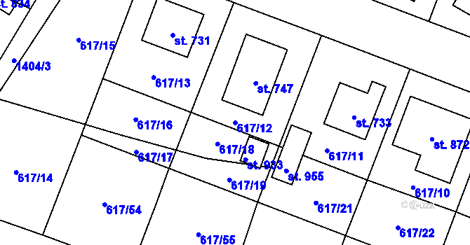 Parcela st. 617/12 v KÚ Stráž nad Nežárkou, Katastrální mapa