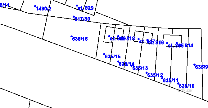 Parcela st. 635/15 v KÚ Stráž nad Nežárkou, Katastrální mapa
