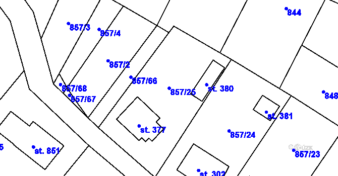 Parcela st. 857/25 v KÚ Stráž nad Nežárkou, Katastrální mapa