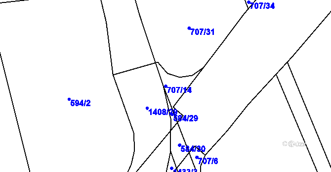 Parcela st. 707/14 v KÚ Stráž nad Nežárkou, Katastrální mapa