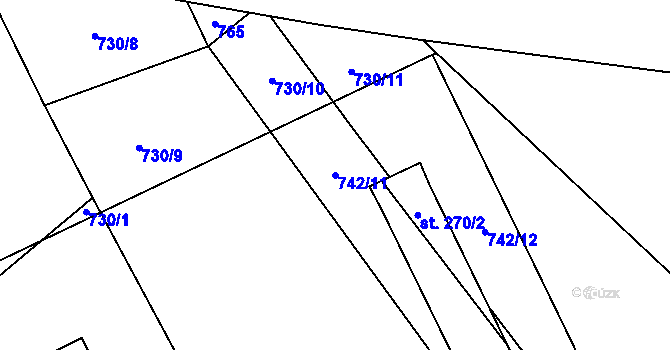 Parcela st. 742/11 v KÚ Stráž nad Nežárkou, Katastrální mapa