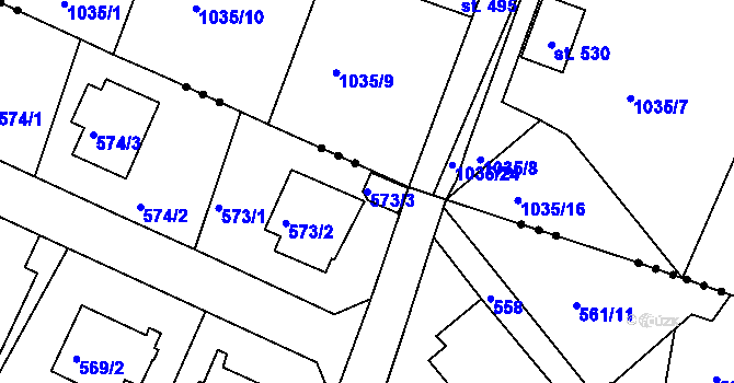 Parcela st. 573/3 v KÚ Stráž nad Nisou, Katastrální mapa