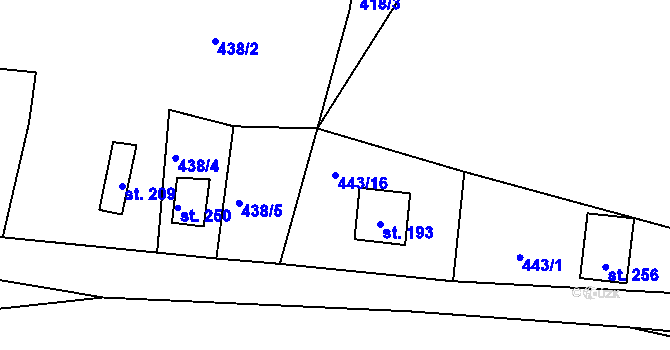 Parcela st. 443/16 v KÚ Stráž nad Ohří, Katastrální mapa