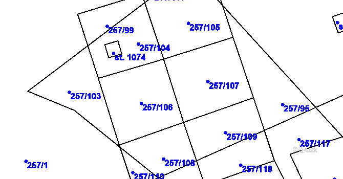 Parcela st. 257/95 v KÚ Stráž pod Ralskem, Katastrální mapa