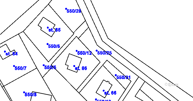 Parcela st. 550/25 v KÚ Habří, Katastrální mapa