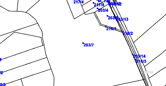 Parcela st. 203/7 v KÚ Meziboří, Katastrální mapa