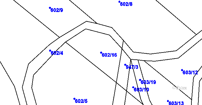 Parcela st. 602/16 v KÚ Meziboří, Katastrální mapa