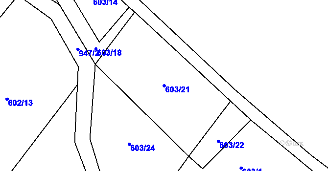 Parcela st. 603/21 v KÚ Meziboří, Katastrální mapa