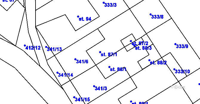 Parcela st. 87/1 v KÚ Meziboří, Katastrální mapa