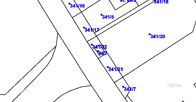 Parcela st. 962 v KÚ Meziboří, Katastrální mapa