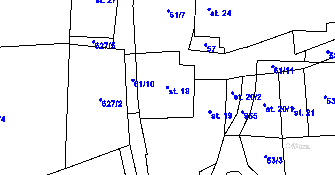 Parcela st. 18 v KÚ Meziboří, Katastrální mapa