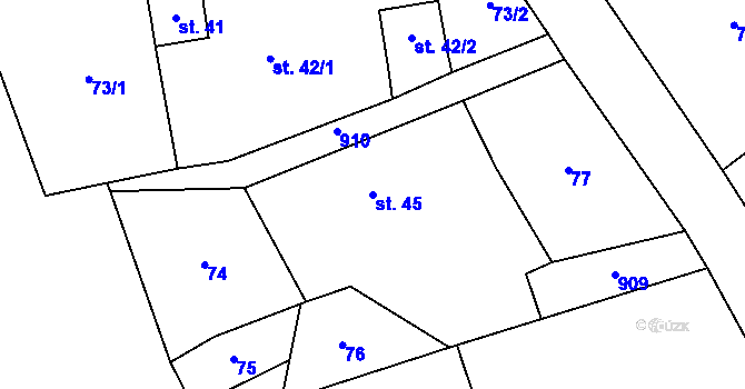 Parcela st. 45 v KÚ Meziboří, Katastrální mapa