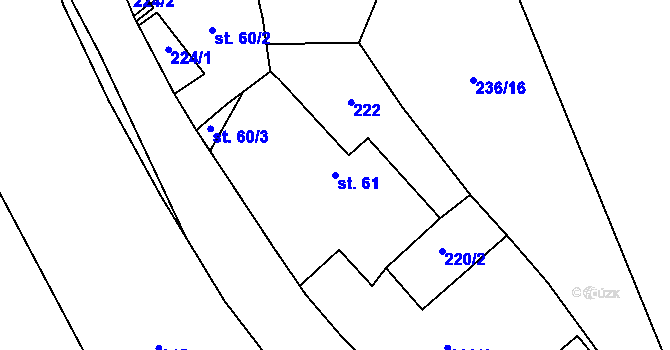 Parcela st. 61 v KÚ Meziboří, Katastrální mapa