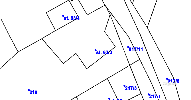 Parcela st. 63/3 v KÚ Meziboří, Katastrální mapa