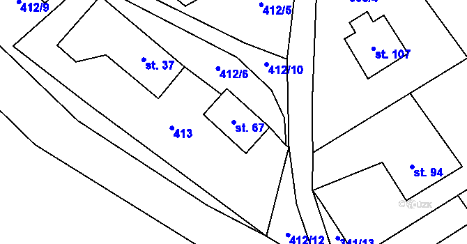 Parcela st. 67 v KÚ Meziboří, Katastrální mapa
