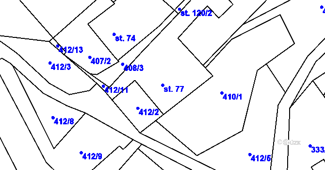 Parcela st. 77 v KÚ Meziboří, Katastrální mapa