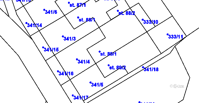 Parcela st. 89/1 v KÚ Meziboří, Katastrální mapa