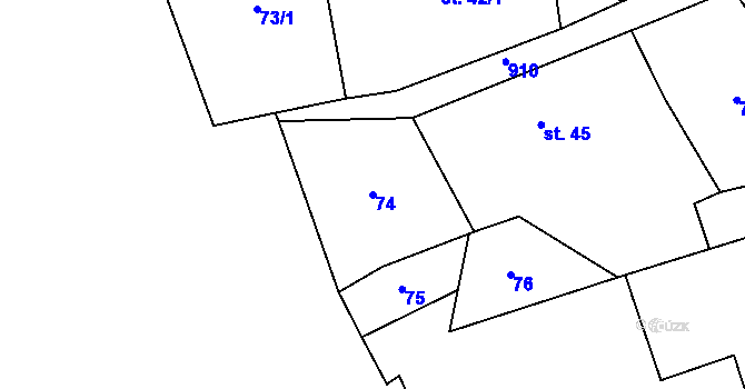 Parcela st. 74 v KÚ Meziboří, Katastrální mapa