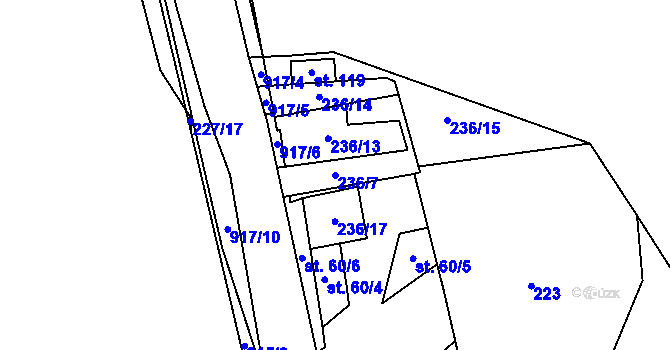 Parcela st. 236/7 v KÚ Meziboří, Katastrální mapa