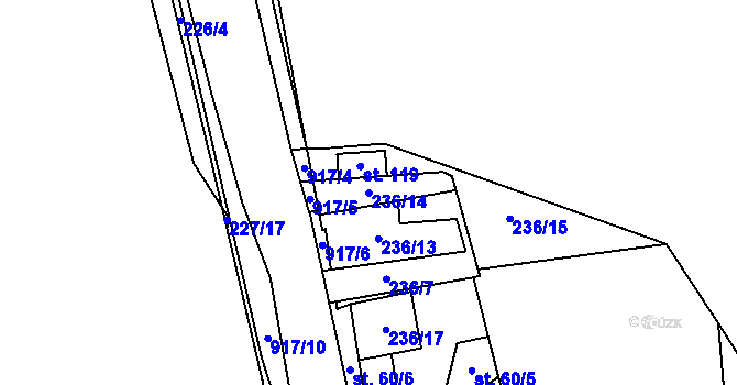 Parcela st. 236/14 v KÚ Meziboří, Katastrální mapa