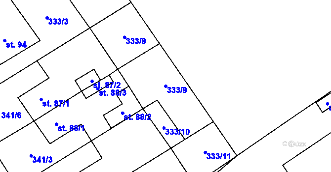 Parcela st. 333/9 v KÚ Meziboří, Katastrální mapa