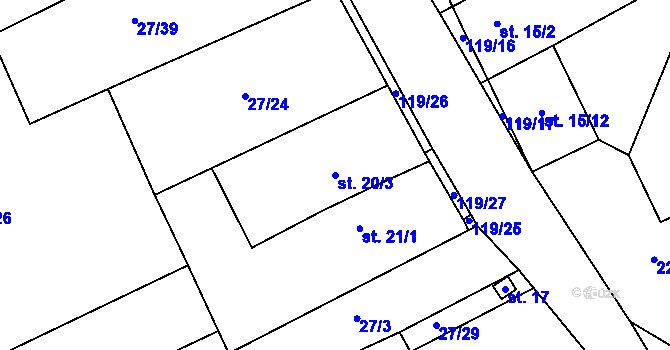 Parcela st. 20/3 v KÚ Mitrov, Katastrální mapa